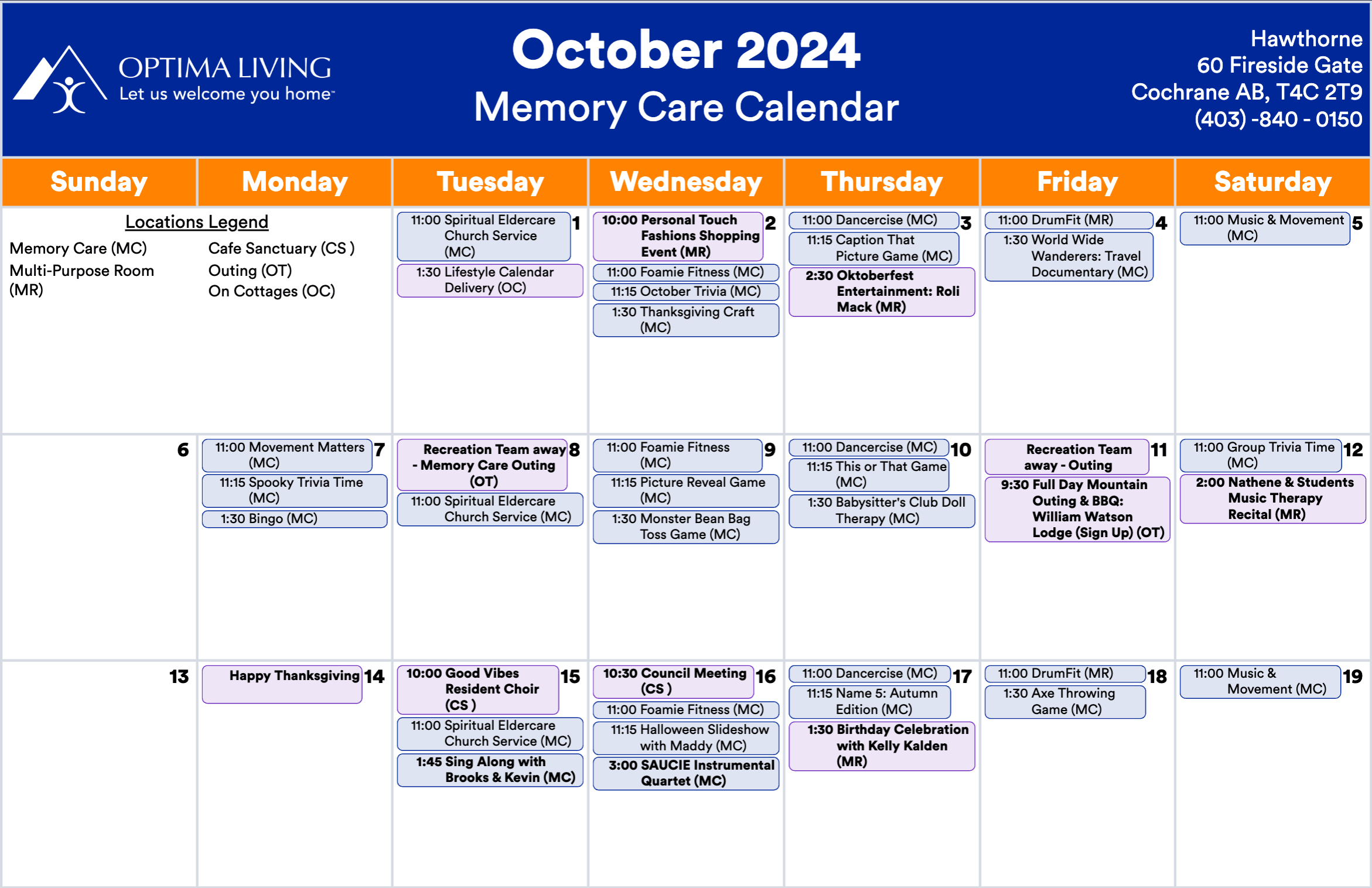 Hawthorne October 1 - 19 2024 MC event calendar