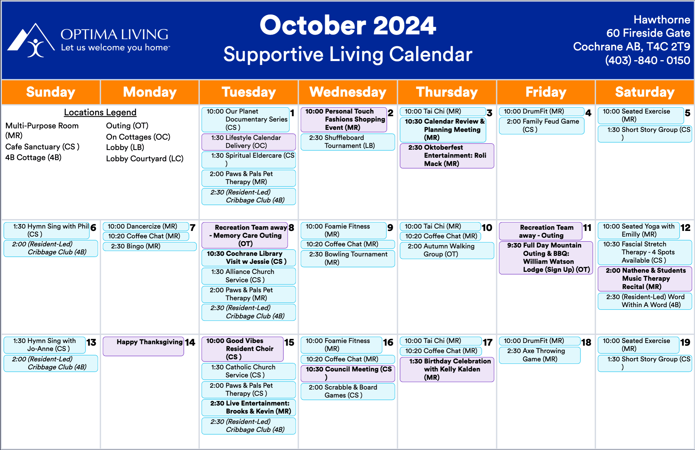 Hawthorne October 1 - 19 2024 SL event calendar